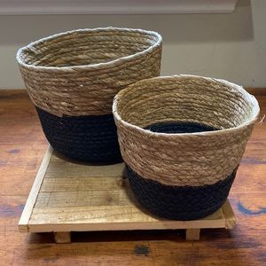 🧺 NATURAL BASKETS S/2 ~ Black/Tan ~ Aldis ~ Planter, Decor Perfect 🪴